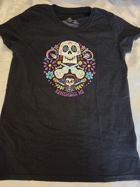 Disney Pixar Coco Black Graphic T-Shirt Remember Me Sugar Skull Miguel Adult S